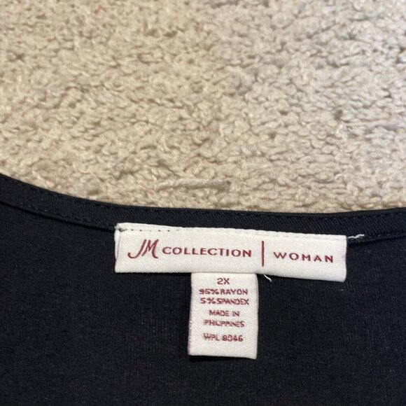 JM Collection Sequin Top Tunic Womens 2X Black Cowl Drapey Layered Stretch NWT - Picture 9 of 10